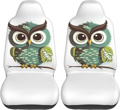 Set de huse pentru scaune auto, 2 buc, cu bufniță din desene animate, protector universal pentru scaune pentru mașină, potrivit pentru majoritatea autovehiculelor, SUV, sedan, camioane