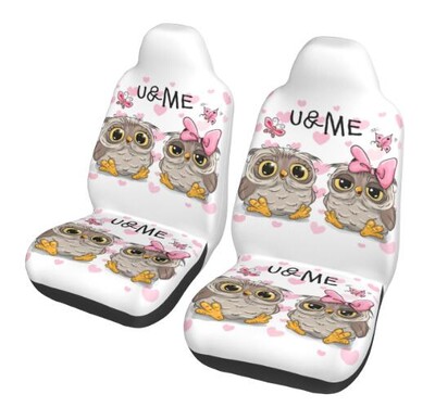 Set de huse pentru scaune auto, 2 buc, cu bufniță din desene animate, protector universal pentru scaune pentru mașină, potrivit pentru majoritatea autovehiculelor, SUV, sedan, camioane