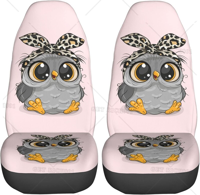 Set de huse pentru scaune auto, 2 buc, cu bufniță din desene animate, protector universal pentru scaune pentru mașină, potrivit pentru majoritatea autovehiculelor, SUV, sedan, camioane