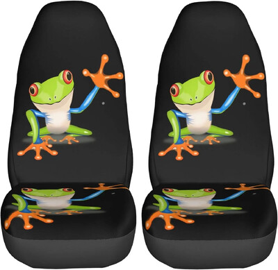 Cartoon Frog autós üléshuzatok Univerzális 2 db Automatikus első üléshuzat A legtöbb autóhoz használható SUV szedán teherautók Four Seasons üléshuzatok