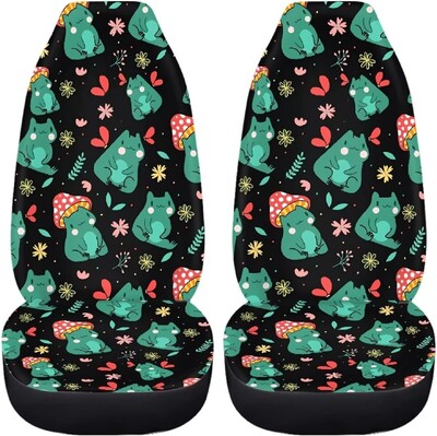 Cartoon Frog autós üléshuzatok Univerzális 2 db Automatikus első üléshuzat A legtöbb autóhoz használható SUV szedán teherautók Four Seasons üléshuzatok