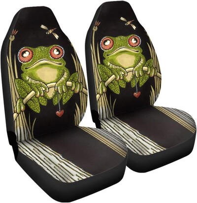 Cartoon Frog autós üléshuzatok Univerzális 2 db Automatikus első üléshuzat A legtöbb autóhoz használható SUV szedán teherautók Four Seasons üléshuzatok