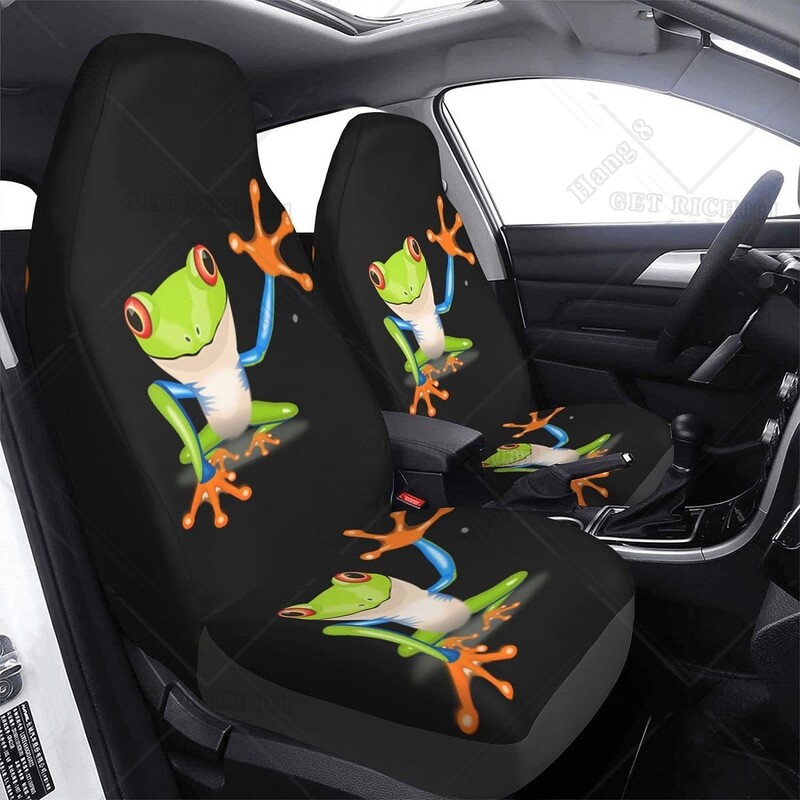 Cartoon Frog autós üléshuzatok Univerzális 2 db Automatikus első üléshuzat A legtöbb autóhoz használható SUV szedán teherautók Four Seasons üléshuzatok