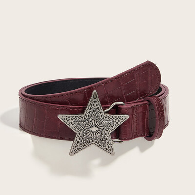 Šírka 3,3 cm, hip-hopový retro dámsky opasok, gotický punk, päťcípa hviezda, pracka z umelej kože, rockový opasok Y2k červený