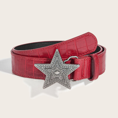 Šírka 3,3 cm, hip-hopový retro dámsky opasok, gotický punk, päťcípa hviezda, pracka z umelej kože, rockový opasok Y2k červený
