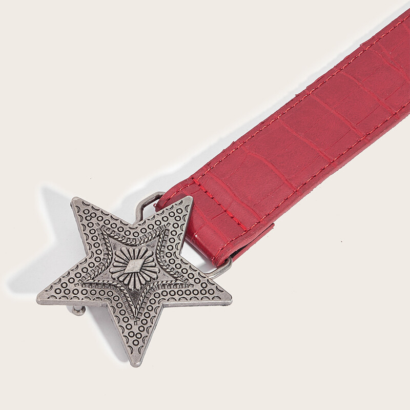 Šírka 3,3 cm, hip-hopový retro dámsky opasok, gotický punk, päťcípa hviezda, pracka z umelej kože, rockový opasok Y2k červený