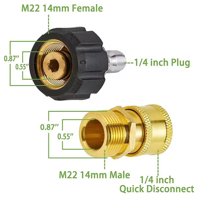 Set adaptera za visokotlačni perač Spojnice M22-14mm/15mm do 1/4 Quick Connect Okretni pribor za visokotlačno crijevo pištolja za vodu