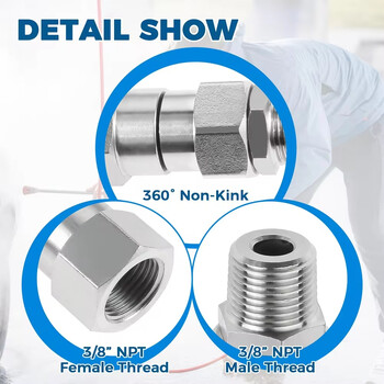 Въртяща се шайба под налягане 3/8 NPT и M22 14 mm Фитинг с външна резба Неръждаема стомана 360° Без прегъване Фитинг за пистолет към маркуч 4500 PSI
