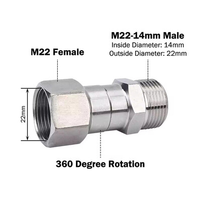 Nagynyomású mosó forgó, 3/8 NPT és M22 14 mm-es külső menetes csatlakozó rozsdamentes acél 360°-os megtörésmentes pisztoly a tömlőhöz 4500 PSI