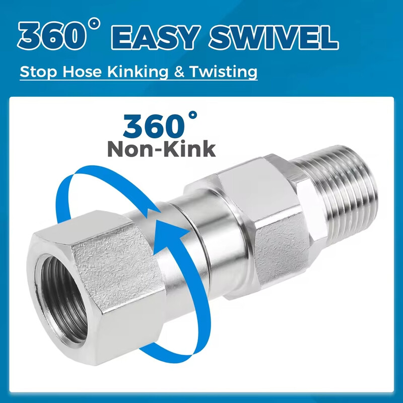 Nagynyomású mosó forgó, 3/8 NPT és M22 14 mm-es külső menetes csatlakozó rozsdamentes acél 360°-os megtörésmentes pisztoly a tömlőhöz 4500 PSI