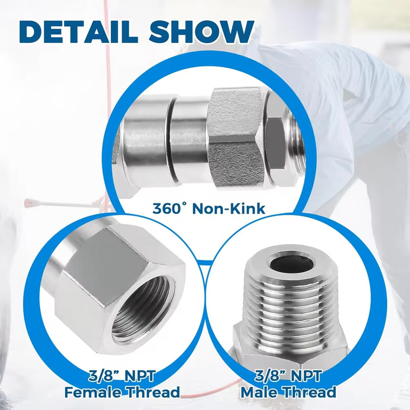 Nagynyomású mosó forgó, 3/8 NPT és M22 14 mm-es külső menetes csatlakozó rozsdamentes acél 360°-os megtörésmentes pisztoly a tömlőhöz 4500 PSI