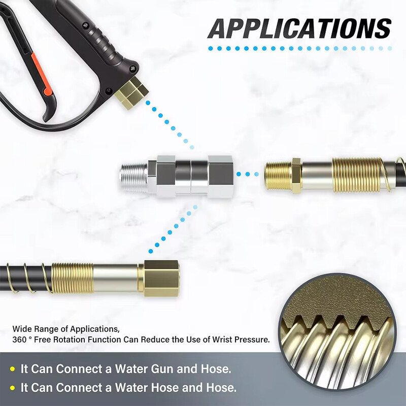 Nagynyomású mosó forgó, 3/8 NPT és M22 14 mm-es külső menetes csatlakozó rozsdamentes acél 360°-os megtörésmentes pisztoly a tömlőhöz 4500 PSI