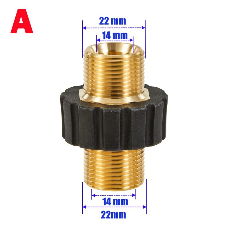 Nagynyomású mosó M22 14mm 15mm tömlőcsatlakozó hosszabbító csatlakozó sárgaréz csőcsatlakozás