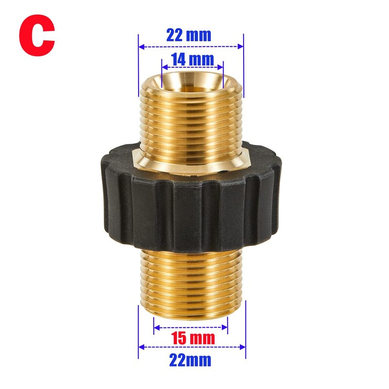 Nagynyomású mosó M22 14mm 15mm tömlőcsatlakozó hosszabbító csatlakozó sárgaréz csőcsatlakozás