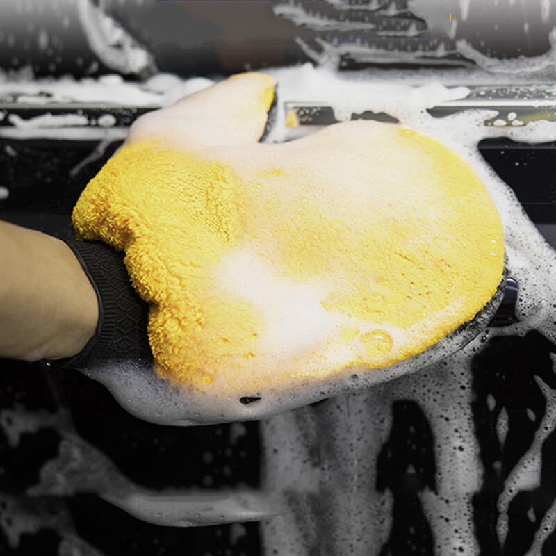 Autómosó tisztító kesztyűkefe Vastag kettős felületű mikroszálas korall gyapjú kesztyűk autótisztító kesztyű Auto Wax részletező ápolókefe
