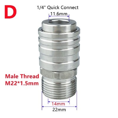 Samozaključavajući držač 1/4" brze spojnice s različitim navojima M14 G1/4 M22 za visokotlačni pištolj za pranje