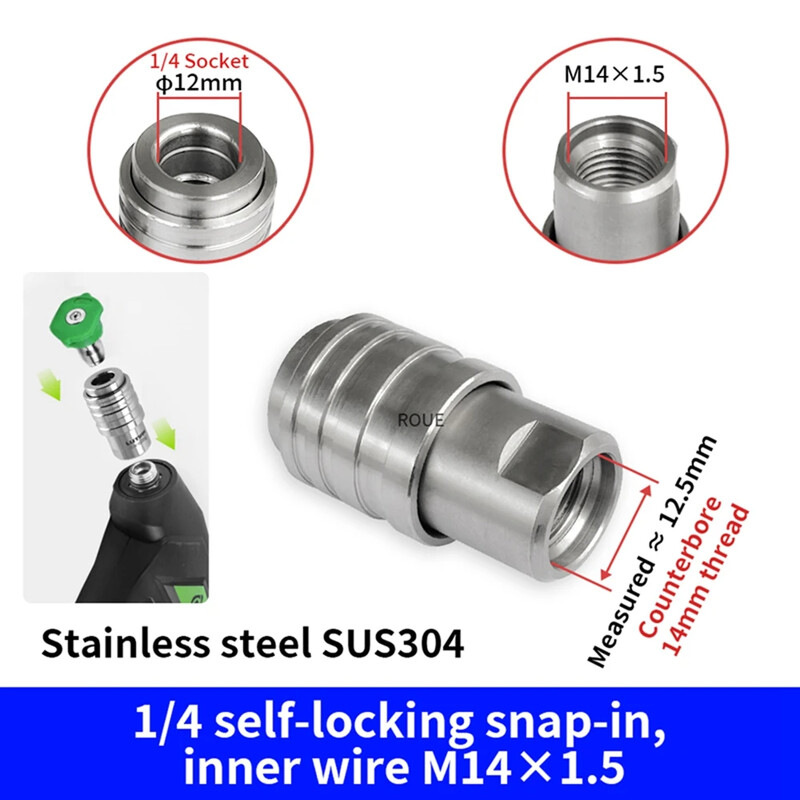 Nyomásos vízpisztoly rozsda acél 1/4 önzáró gyorscsatlakozó G1/4 M22 M14 menetes gyorscsatlakozó adapter alátét tartozékok