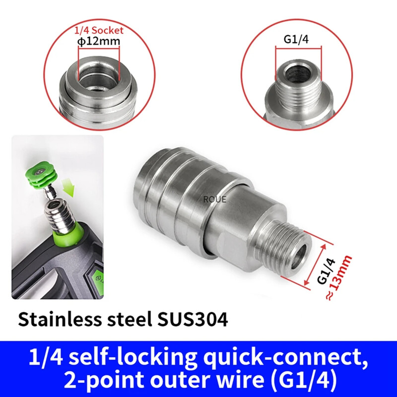 Nyomásos vízpisztoly rozsda acél 1/4 önzáró gyorscsatlakozó G1/4 M22 M14 menetes gyorscsatlakozó adapter alátét tartozékok