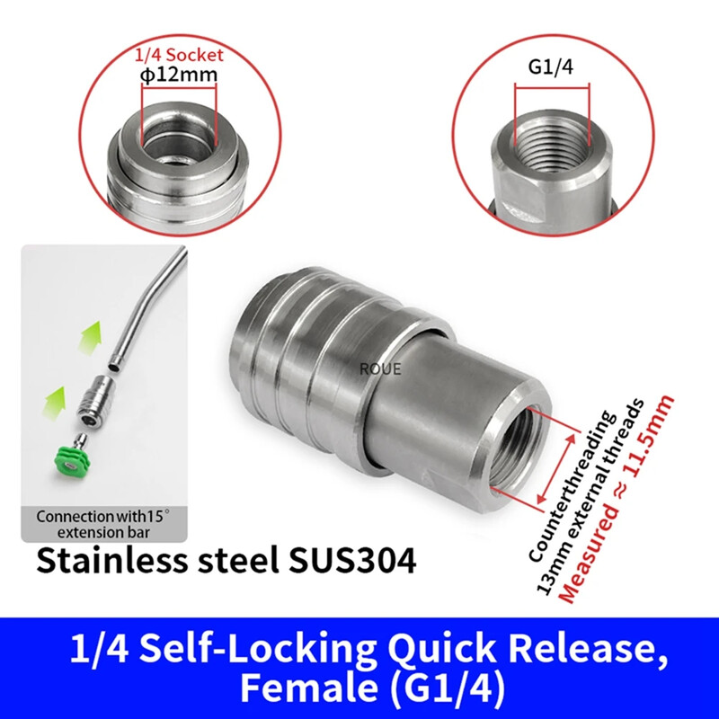 Nyomásos vízpisztoly rozsda acél 1/4 önzáró gyorscsatlakozó G1/4 M22 M14 menetes gyorscsatlakozó adapter alátét tartozékok