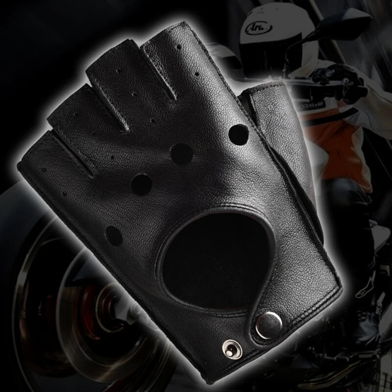 Férfi ujjatlan félujjas vezetés fitnesz motorkerékpár kerékpározás kecskebőr ÚJ Férfi Pu bőrkesztyűk ujjatlan