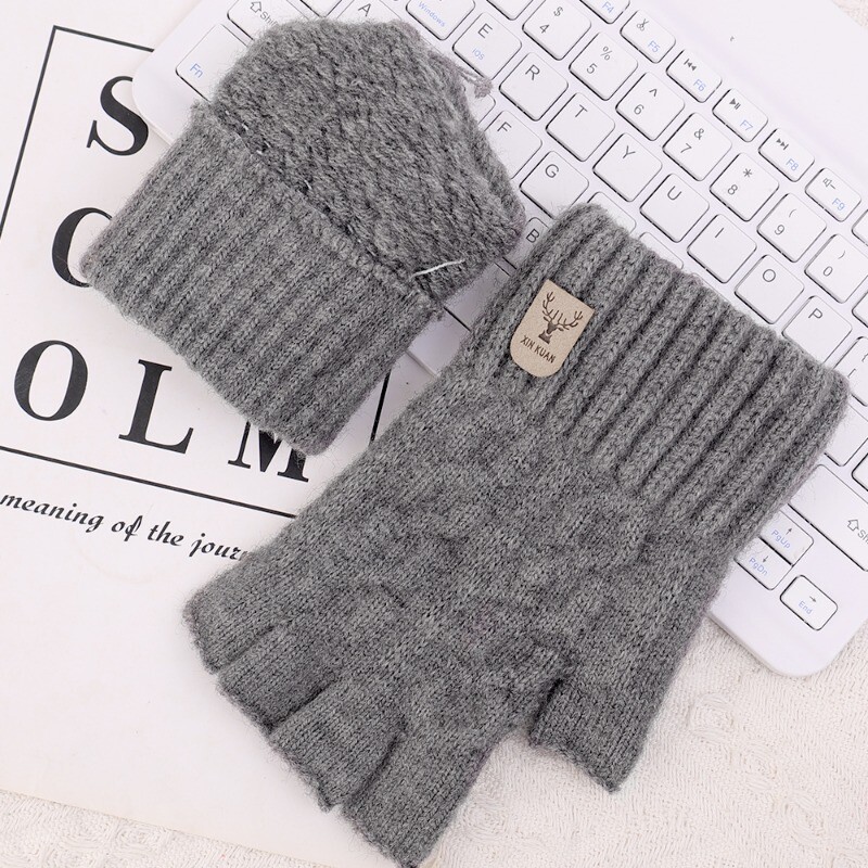 Megztos pirštinės vyrams Moteriškos žieminės šiltos terminės puspirštinės pirštinės kumštinės vilnos vilnos storos jutiklinės pirštinės be pirštų