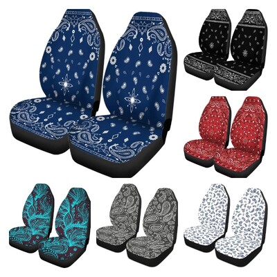 Autóülés huzatok Színes sál Kék Paisley Mintás Bandanna Border Virágos szett 2 Tartozék Védők Autó dekoráció Univerzális