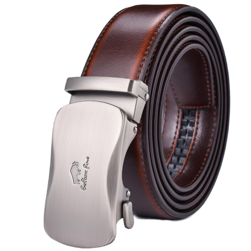 Férfi bőr racsnis ruhaöv, automatikus csúszó csattal