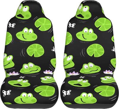 Cute Tree Frog Green Huse pentru scaune pentru mașină față unice Huse pentru scaune pentru auto Set de 2 Se potrivesc universal pentru majoritatea mașinilor Sedan Camion SUV