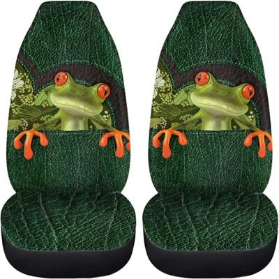 Cute Tree Frog Green Huse pentru scaune pentru mașină față unice Huse pentru scaune pentru auto Set de 2 Se potrivesc universal pentru majoritatea mașinilor Sedan Camion SUV