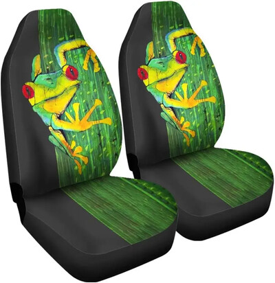 Cute Tree Frog Green Huse pentru scaune pentru mașină față unice Huse pentru scaune pentru auto Set de 2 Se potrivesc universal pentru majoritatea mașinilor Sedan Camion SUV