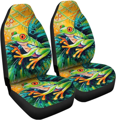 Cute Tree Frog Green Huse pentru scaune pentru mașină față unice Huse pentru scaune pentru auto Set de 2 Se potrivesc universal pentru majoritatea mașinilor Sedan Camion SUV