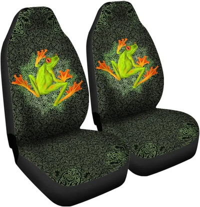 Cute Tree Frog Green Huse pentru scaune pentru mașină față unice Huse pentru scaune pentru auto Set de 2 Se potrivesc universal pentru majoritatea mașinilor Sedan Camion SUV