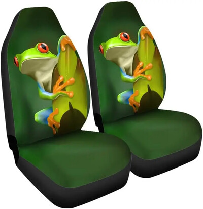 Cute Tree Frog Green Huse pentru scaune pentru mașină față unice Huse pentru scaune pentru auto Set de 2 Se potrivesc universal pentru majoritatea mașinilor Sedan Camion SUV