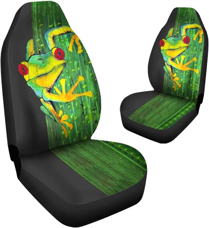 Cute Tree Frog Green Huse pentru scaune pentru mașină față unice Huse pentru scaune pentru auto Set de 2 Se potrivesc universal pentru majoritatea mașinilor Sedan Camion SUV