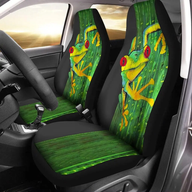 Cute Tree Frog Green Huse pentru scaune pentru mașină față unice Huse pentru scaune pentru auto Set de 2 Se potrivesc universal pentru majoritatea mașinilor Sedan Camion SUV