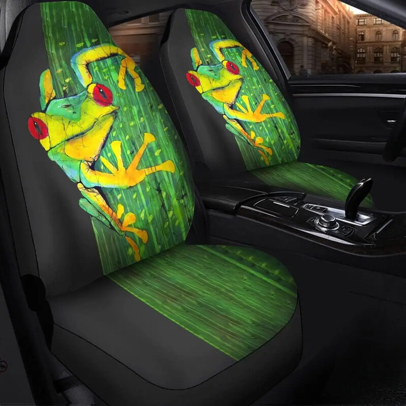 Cute Tree Frog Green Huse pentru scaune pentru mașină față unice Huse pentru scaune pentru auto Set de 2 Se potrivesc universal pentru majoritatea mașinilor Sedan Camion SUV