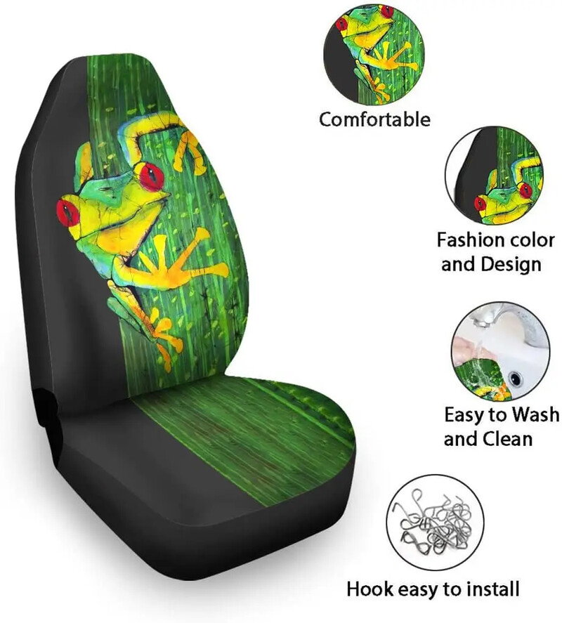 Cute Tree Frog Green Huse pentru scaune pentru mașină față unice Huse pentru scaune pentru auto Set de 2 Se potrivesc universal pentru majoritatea mașinilor Sedan Camion SUV