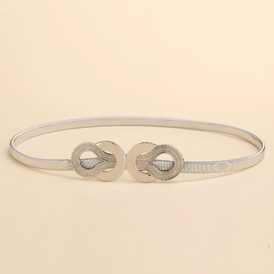 Naujas vasarinis metalinis elastinis diržas moteriškas auksinis sidabrinis juosmens grandinėlė su suknelės puošmena spyruoklinės grandinėlės diržas universalus