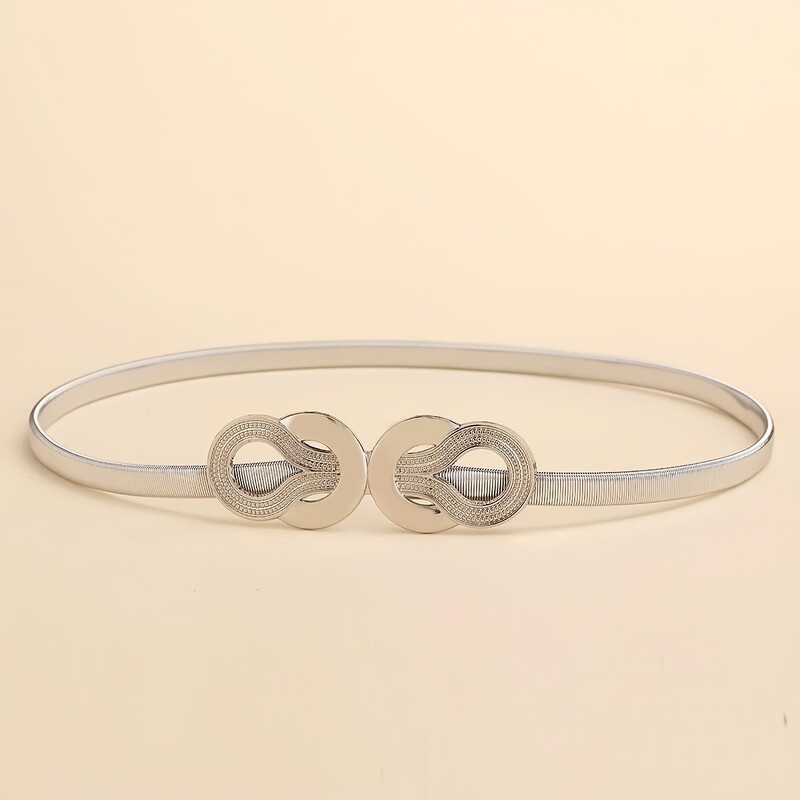 Naujas vasarinis metalinis elastinis diržas moteriškas auksinis sidabrinis juosmens grandinėlė su suknelės puošmena spyruoklinės grandinėlės diržas universalus