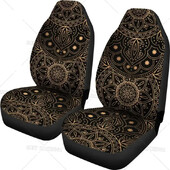 Poťah na autosedačku Gold Mandala, hippie, duchovné doplnky do auta, poťahy na auto, kvetinové poťahy na sedadlá, darček pre neho, potlač slnka, 2 ks