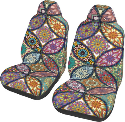 Poťah na autosedačku Gold Mandala, hippie, duchovné doplnky do auta, poťahy na auto, kvetinové poťahy na sedadlá, darček pre neho, potlač slnka, 2 ks