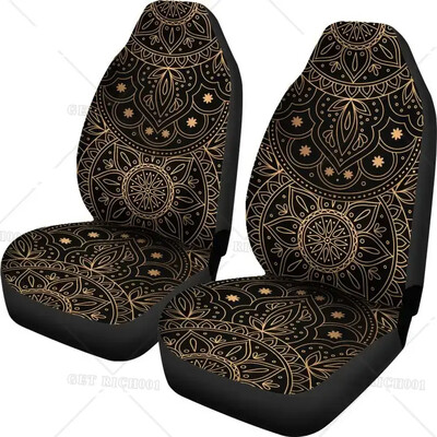 Poťah na autosedačku Gold Mandala, hippie, duchovné doplnky do auta, poťahy na auto, kvetinové poťahy na sedadlá, darček pre neho, potlač slnka, 2 ks