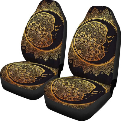 Poťah na autosedačku Gold Mandala, hippie, duchovné doplnky do auta, poťahy na auto, kvetinové poťahy na sedadlá, darček pre neho, potlač slnka, 2 ks
