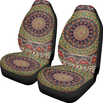 Poťah na autosedačku Gold Mandala, hippie, duchovné doplnky do auta, poťahy na auto, kvetinové poťahy na sedadlá, darček pre neho, potlač slnka, 2 ks