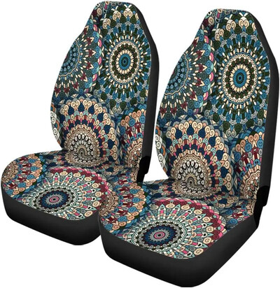 Poťah na autosedačku Gold Mandala, hippie, duchovné doplnky do auta, poťahy na auto, kvetinové poťahy na sedadlá, darček pre neho, potlač slnka, 2 ks