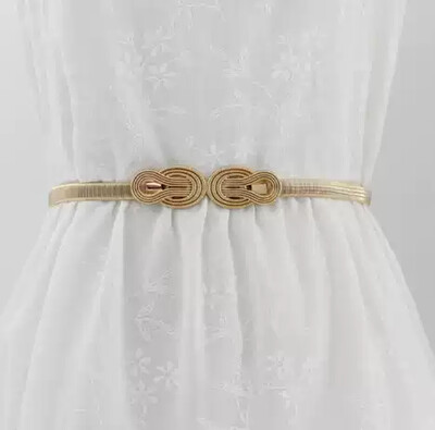 Női, teljes fém egyszerű, rugalmas, feszített akasztós deréköv ruhához