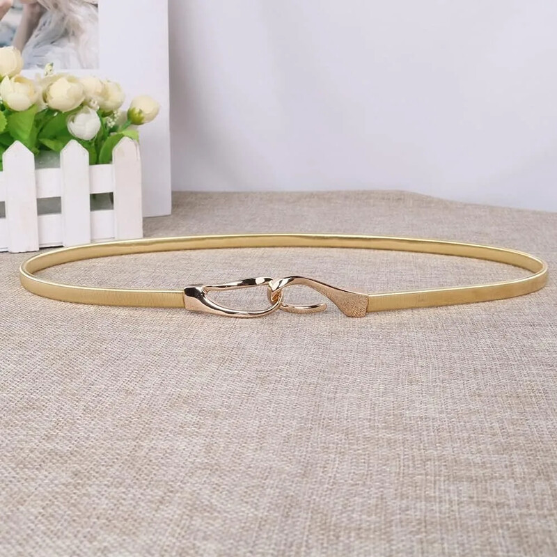 Női, teljes fém egyszerű, rugalmas, feszített akasztós deréköv ruhához