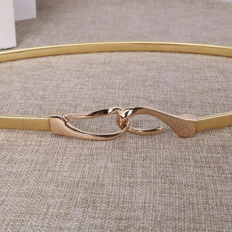 Női, teljes fém egyszerű, rugalmas, feszített akasztós deréköv ruhához