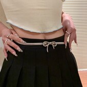 Elegantný elastický pás s mašľou pre ženy, nový vintage klasický kovový retiazkový doplnok k pásu