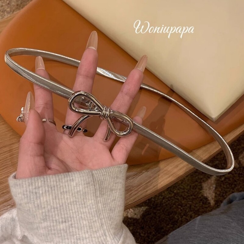 Elegantný elastický pás s mašľou pre ženy, nový vintage klasický kovový retiazkový doplnok k pásu